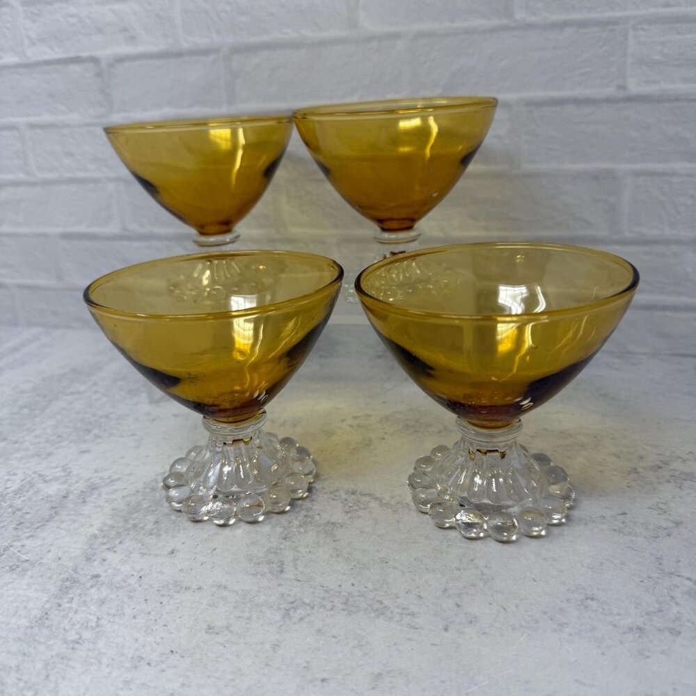 4 x Berwick Boopie Amber Champagne Glasses / Tall Sherbet Glass Anchor Hocking C